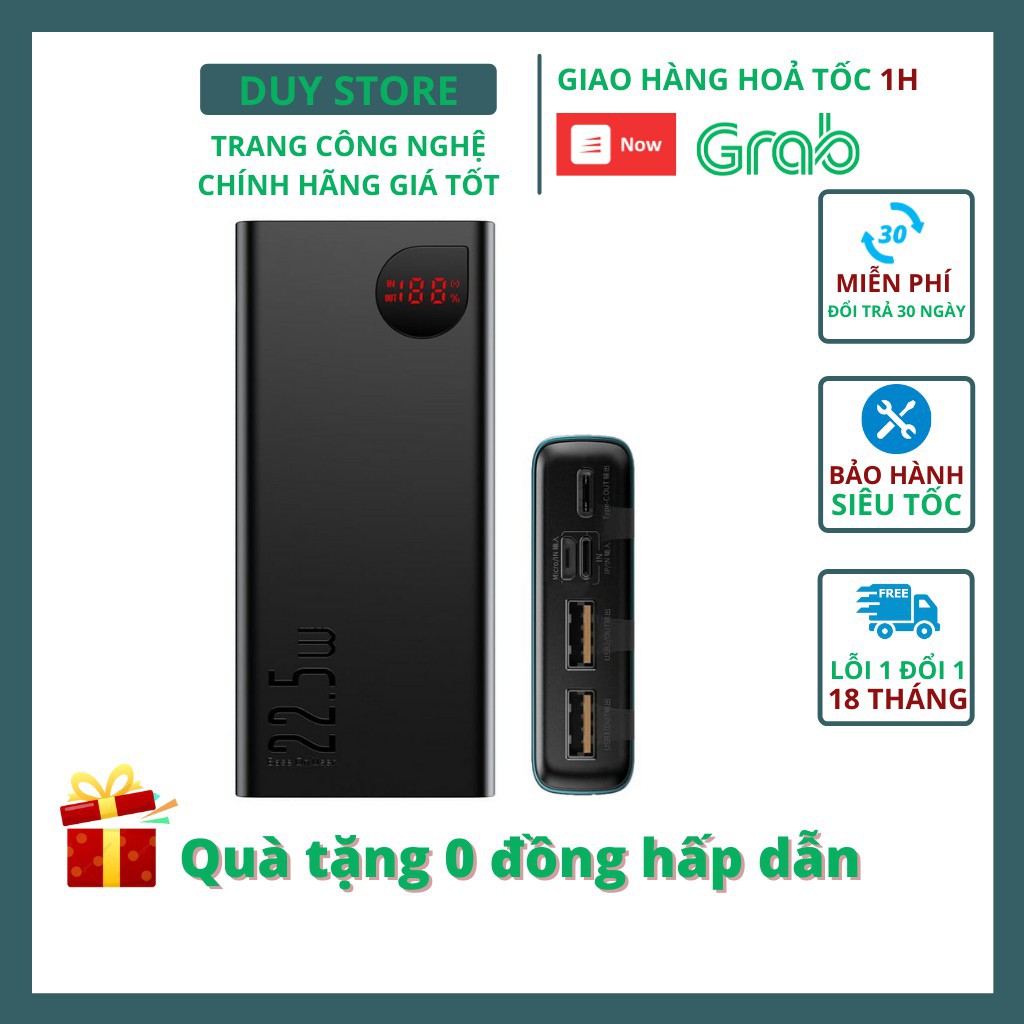 Sạc dự phòng 20000 mAh Baseus Adaman 22.5w, cục pin dự phòng sạc nhanh IPhone, Samsung