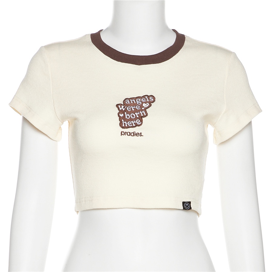 Kliou 2023 Mới Áo thun crop top  tay ngắn cổ tròn in chữ đơn giản dễ thương thời trang mùa hè cho bạn gái