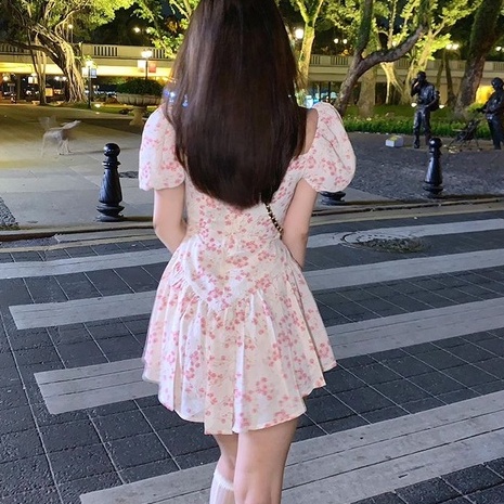 [MURIOKI] Đầm Ngắn In Hoa Tay Phồng Phong Cách Pháp Thời Trang Cho Nữ