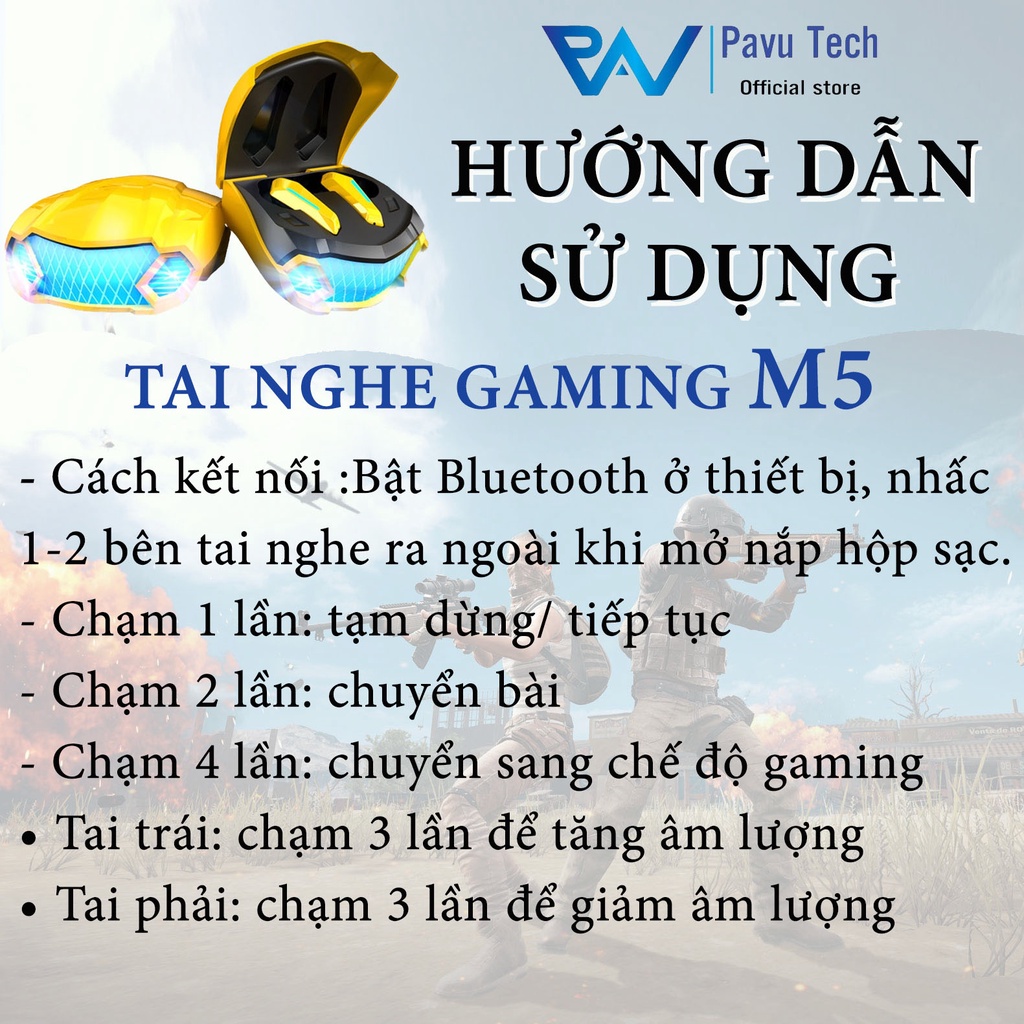 Tai nghe bluetooth Gaming M5 Autobot TWS 5.2 Tai nghe không dây bass mạnh mẽ có mic , độ trễ cực thấp Chính Hãng Pavu