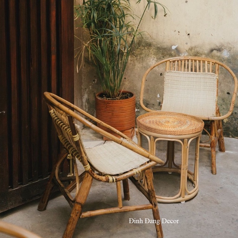 Bàn trà mây tròn tự nhiên an toàn cho sức khỏe, bàn uống trà decor sân vườn vintage thủ công xuất khẩu