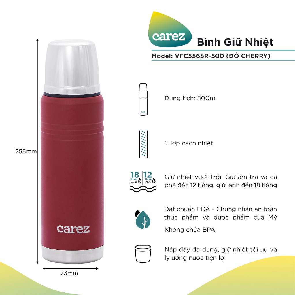 Bình giữ nhiệt Carez Back to Basic 500ML VFC556SR-500 - Màu đỏ