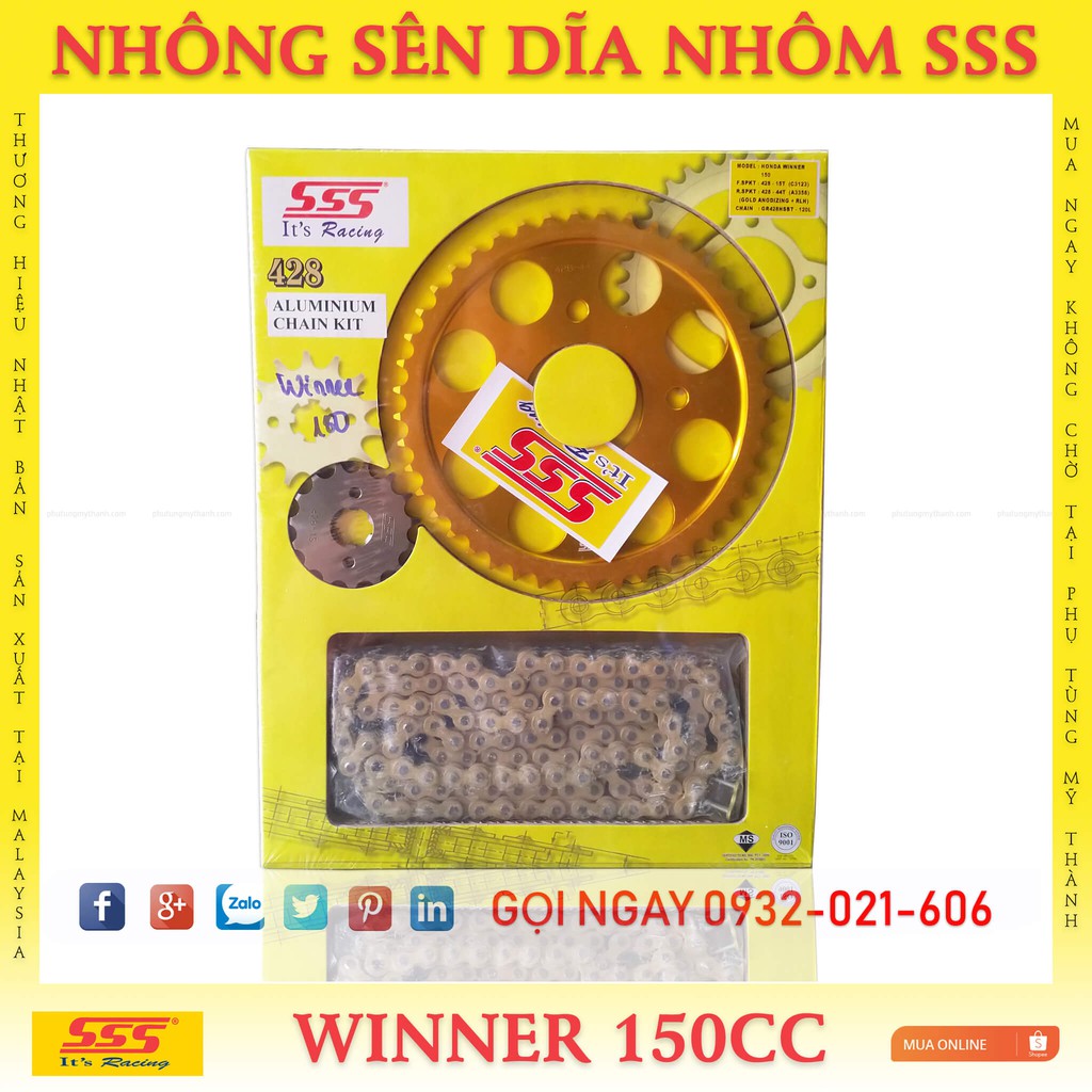 Nhông sên dĩa hợp kim nhôm SSS xe Winner 150cc chính hãng