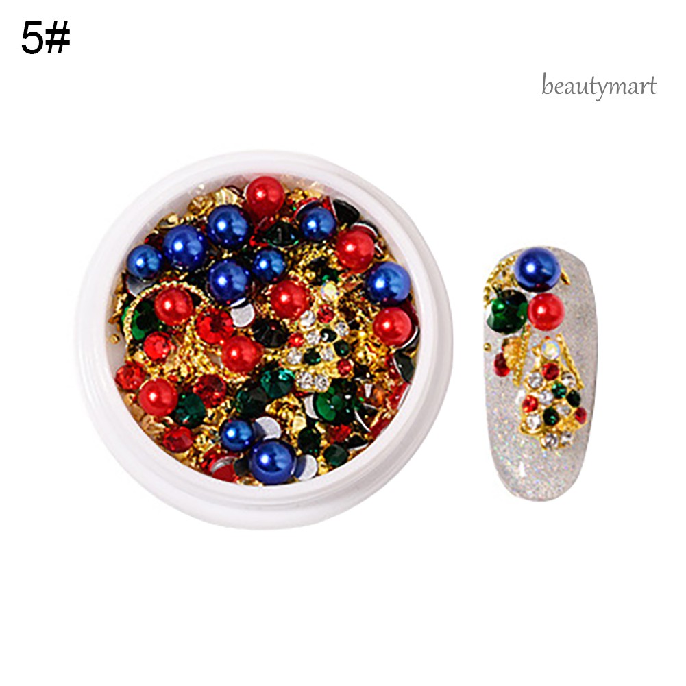 [Hàng mới về] Hộp đá giả kim cương đinh tán hợp kim làm móng nghệ thuật trang trí hình bông tuyết Giáng Sinh