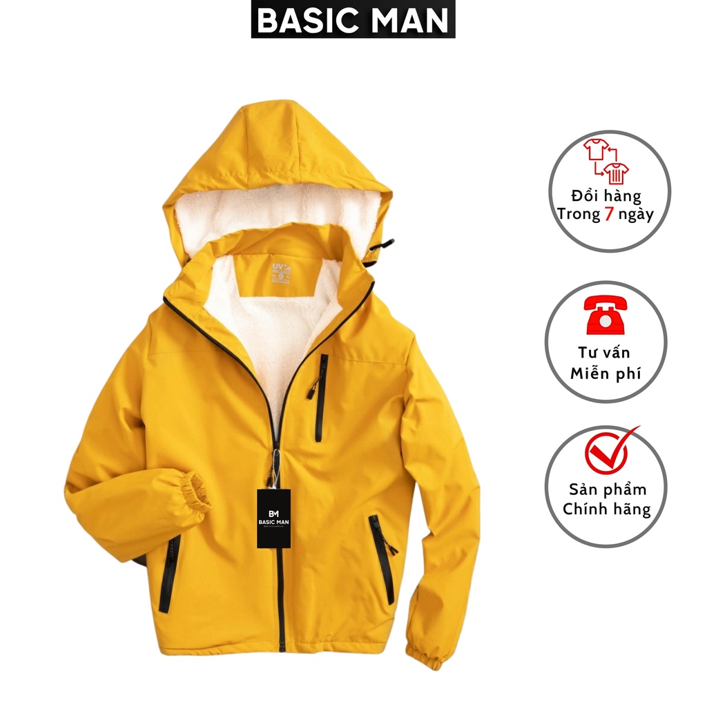 Áo khoác gió lót lông BASIC MAN chống nước vải dù tráng bạc chống nước siêu nhẹ có mũ - AGIO 002