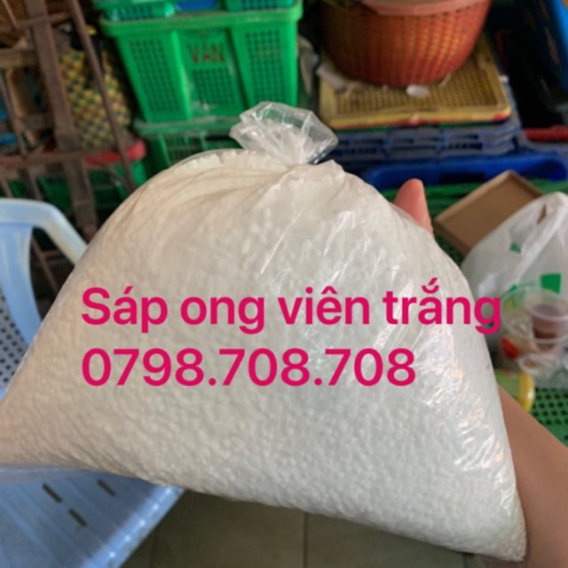 Sáp ong viên trắng Besswax nguyên liệu làm nến, làm son 1kg