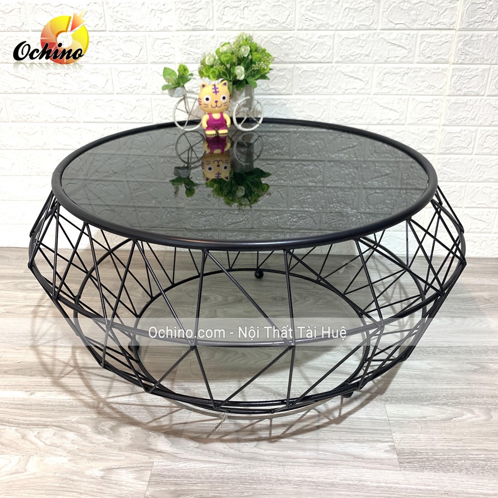 Bàn Trà Sofa To Mặt Kinh Tròn Khung Kim Loại Sơn Tĩnh Điện Trang Trí Phòng Khách (Có Sẵn)