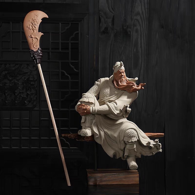 Tượng Quan Công ngồi trầm tư suy nghĩ gốm tử sa cao cấp- Tượng gốm tử sa cao cấp hàng hiếm