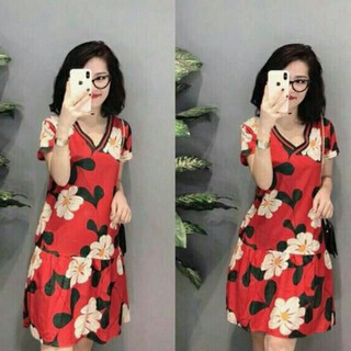 Đầm cổ tim hoa suông chân cá cực đẹp bán sỉ