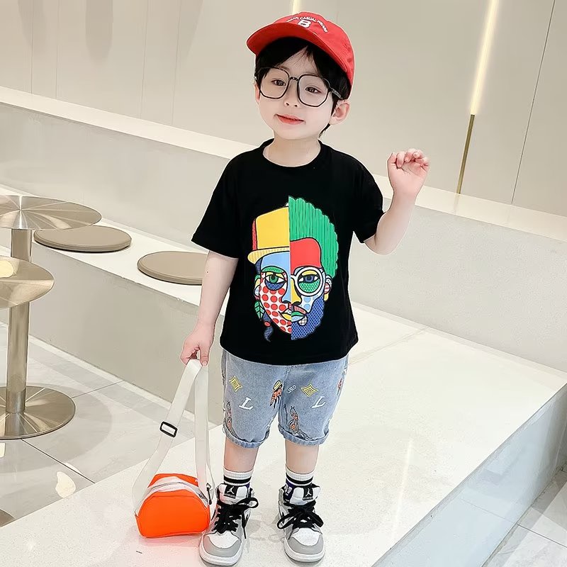 Bộ Áo Thun + Quần Short Dáng Rộng In Họa Tiết Hoạt Hình Thời Trang Mùa Hè Cho Bé Trai 3-15 Tuổi 90-160