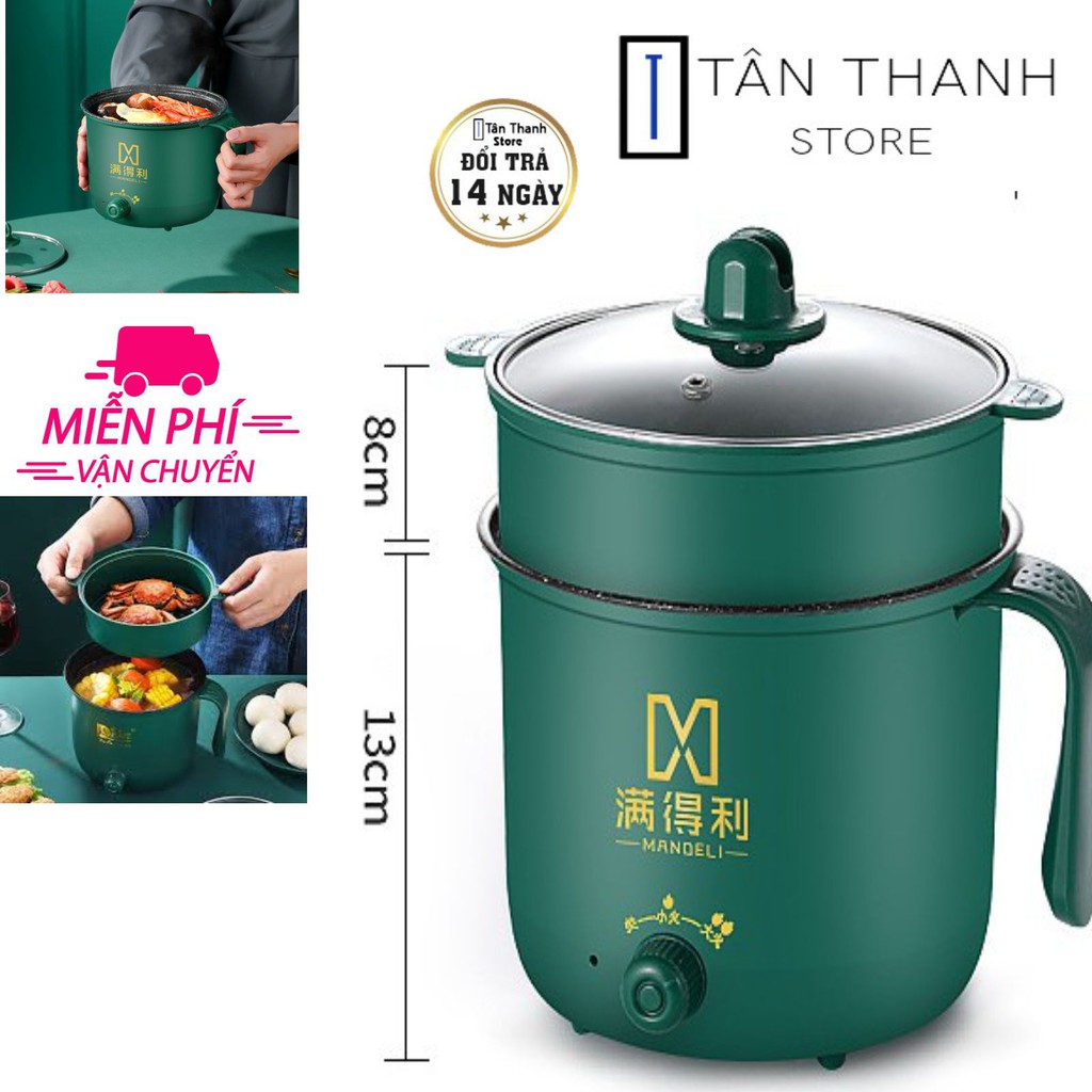 Nồi Lẩu Điện Mini -Núm Xoay 2 NẤC NHIỆT Kèm Giá Hấp 1,8L, Ca Nấu Mì,Nấu Cơm Đa Năng 2 Tầng Cao Cấp