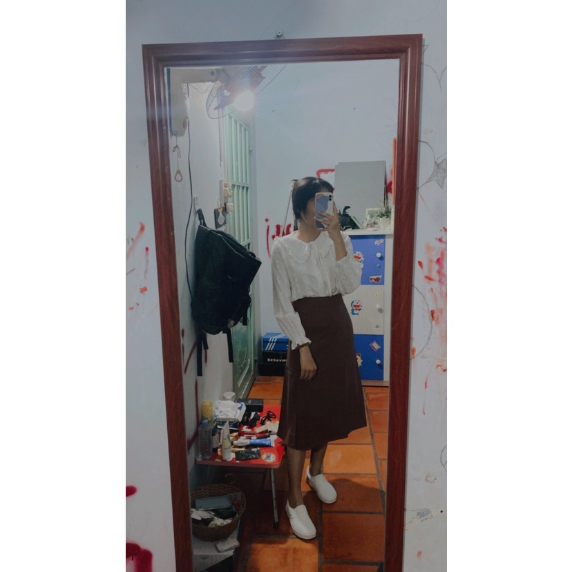 Chân váy dài midi chân váy chữ a xẻ bên siêu Hot