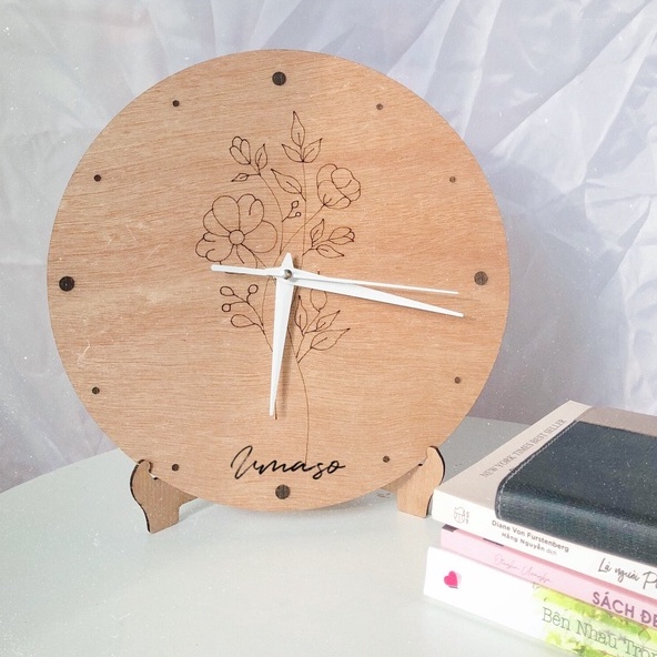 Đồng hồ để bàn gỗ phong cách tối giản đẹp UMASO [Tặng giá để bàn + Pin ]