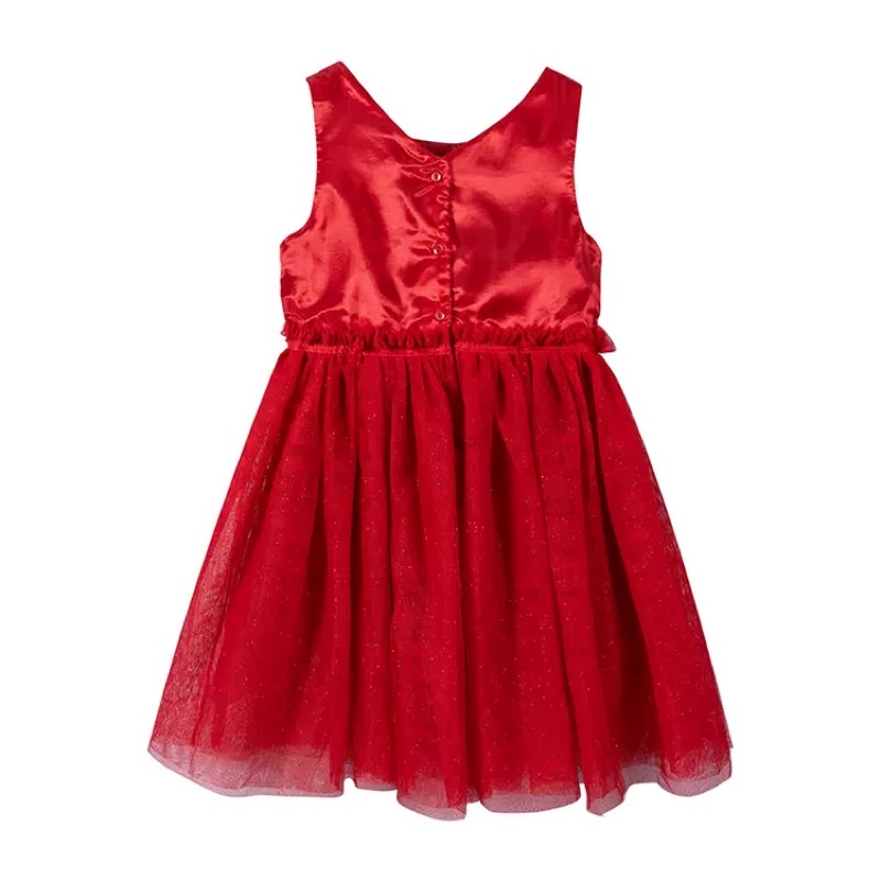 Đầm xoè đỏ bé gái HM voan phối satin sang chảnh