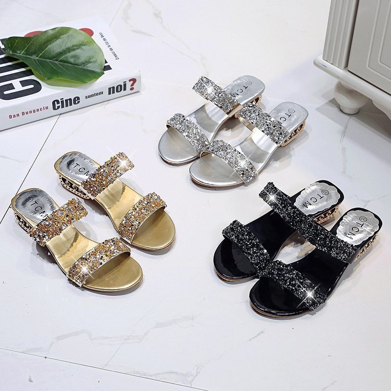 Dép Sandal Da Đế Vừa Phối Kim Sa Thời Trang Mùa Hè Cho Nữ Size 34-41 00975