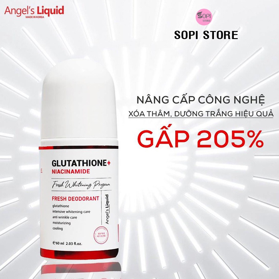 Lăn nách mờ thâm ANGEL'S LIQUID Glutathione Plus Niacinamide Fresh Deodorant 60ml khử mùi dưỡng trắng nách – Sopi Store