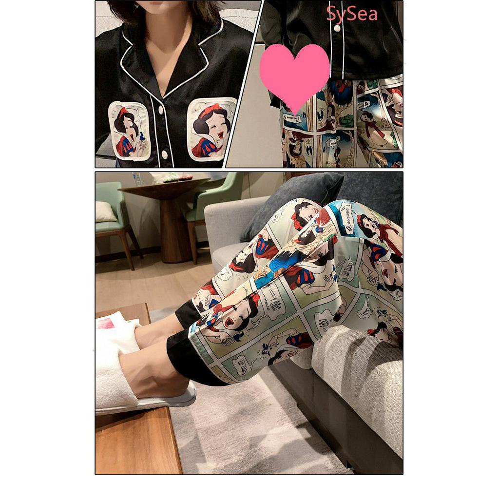 Bộ Đồ Ngủ Dài Tay Dáng Rộng In Hoạt Hình Bạch Tuyết Dễ Thương Cho Nữ