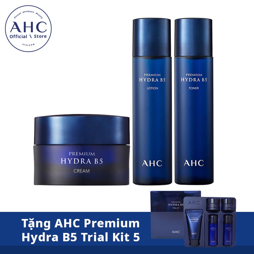 Combo Toner AHC 120ml, Kem dưỡng ẩm 120ml và Kem dưỡng AHC Premium Hydra B5 50ml - Tặng Premium Hydr