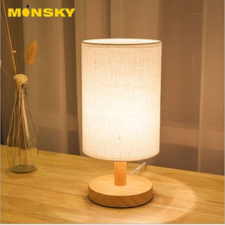 Đèn ngủ MONSKY EDIEN để bàn gỗ cao cấp chóa vải - Tặng kèm bóng chuyên dụng