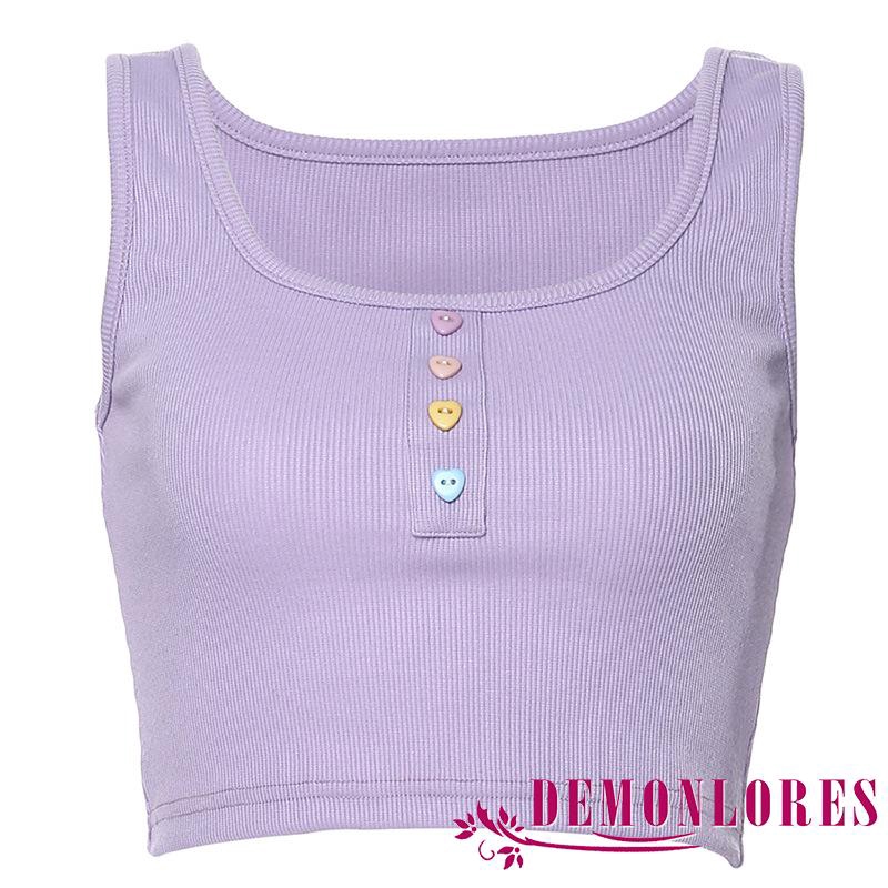 Áo sát nách phối nút hình trái tim thời trang cá tính cho nữ