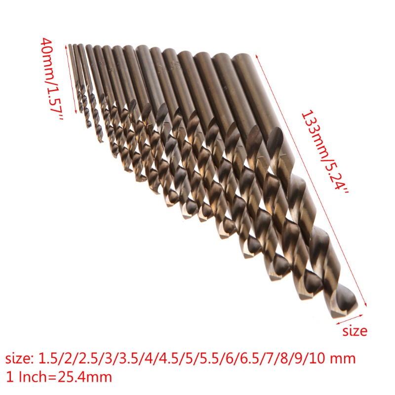 Bộ 15 Mũi Khoan Thép Gió M35 1.5-10mm Tốc Độ Cao