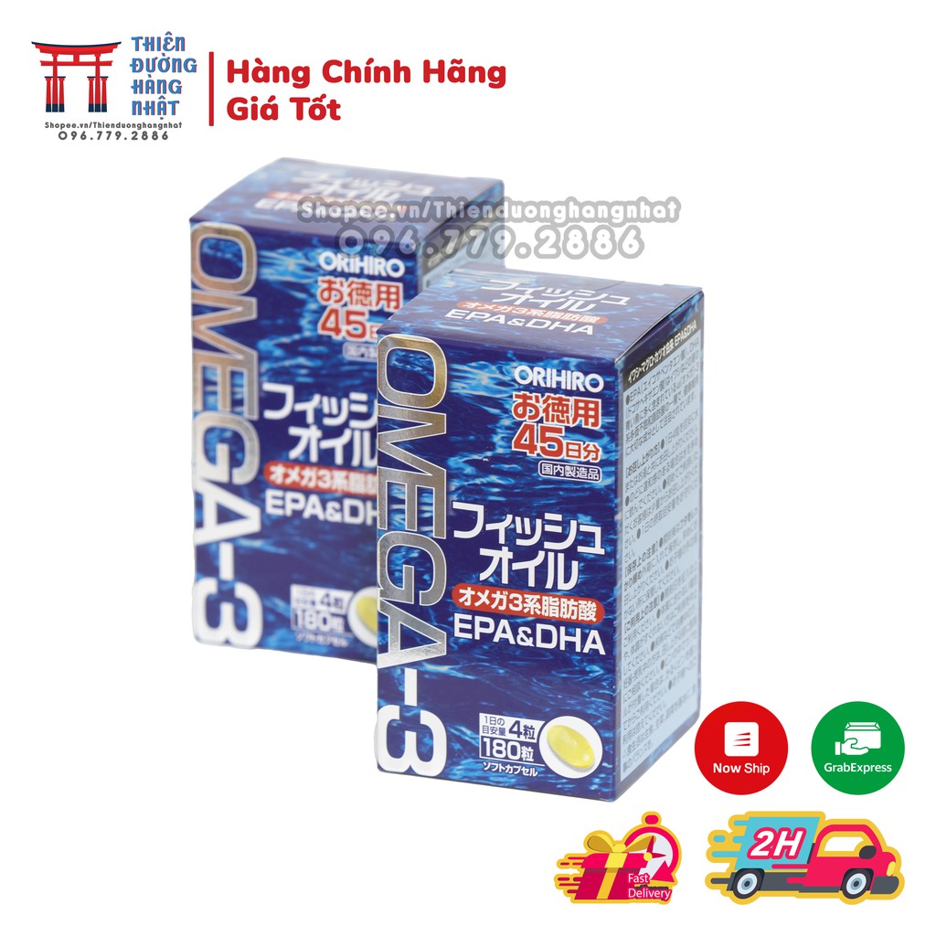 Dầu cá Omega 3 Orihiro Fish Oil Nhật Bản tốt cho mắt, tim mạch và não hộp 180 viên | BigBuy360 - bigbuy360.vn