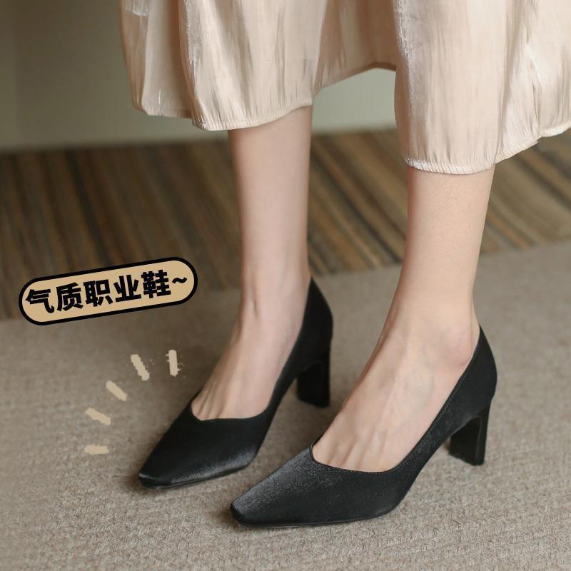 Giày Cao Gót Mũi Vuông Phong Cách retro Pháp Mới Cho Nữ