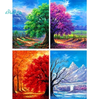 Set 4 Tranh Đính Đá 5d Tự Làm Hình Cây Bốn Mùa Trang Trí Nhà Cửa