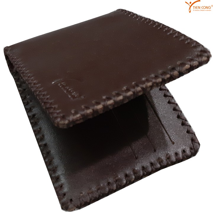 Ví Nam Ngang Da Bò May Viền Chữ V Tien Cong Màu Nâu - TCN1017