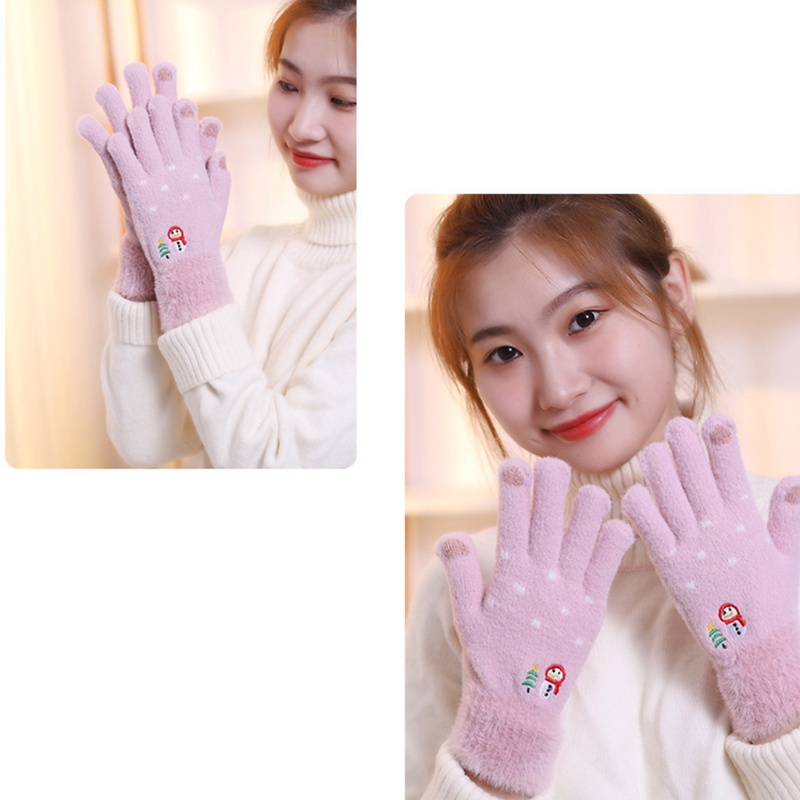 Găng Tay Dệt Kim Thêu Hình Người Tuyết Dễ Thương Có Thể Chạm Màn Hình Cảm Ứng