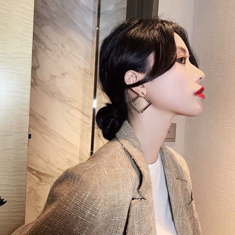 Bông Tai Mạ Bạc 925 Hình Học Đơn Giản Phong Cách Âu Mỹ Thời Trang 2022