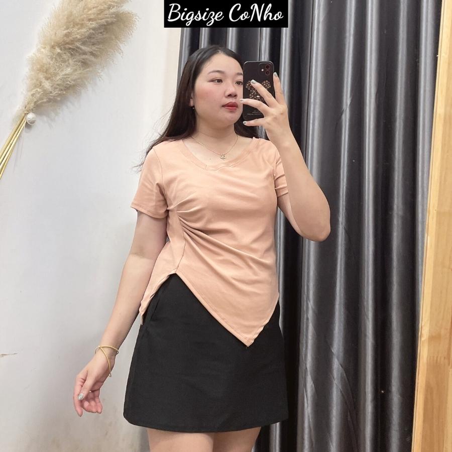 Áo thun tay ngắn bigsize nữ kiểu bo sườn tôn dáng cổ tim lệch chất liệu Borip Thái Chuppy 58-95kg CÔ NHỎ - A40