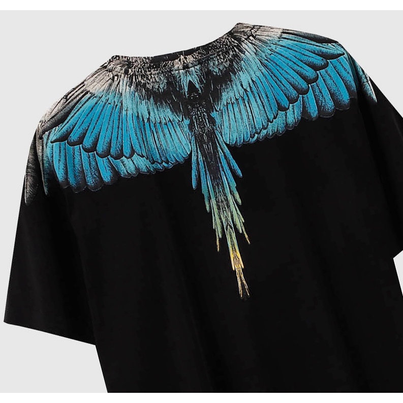 Áo Thun Cotton Ngắn Tay In Họa Tiết Đôi Cánh Màu Trắng Đen Phối Bầu Trời Xanh Thời Trang