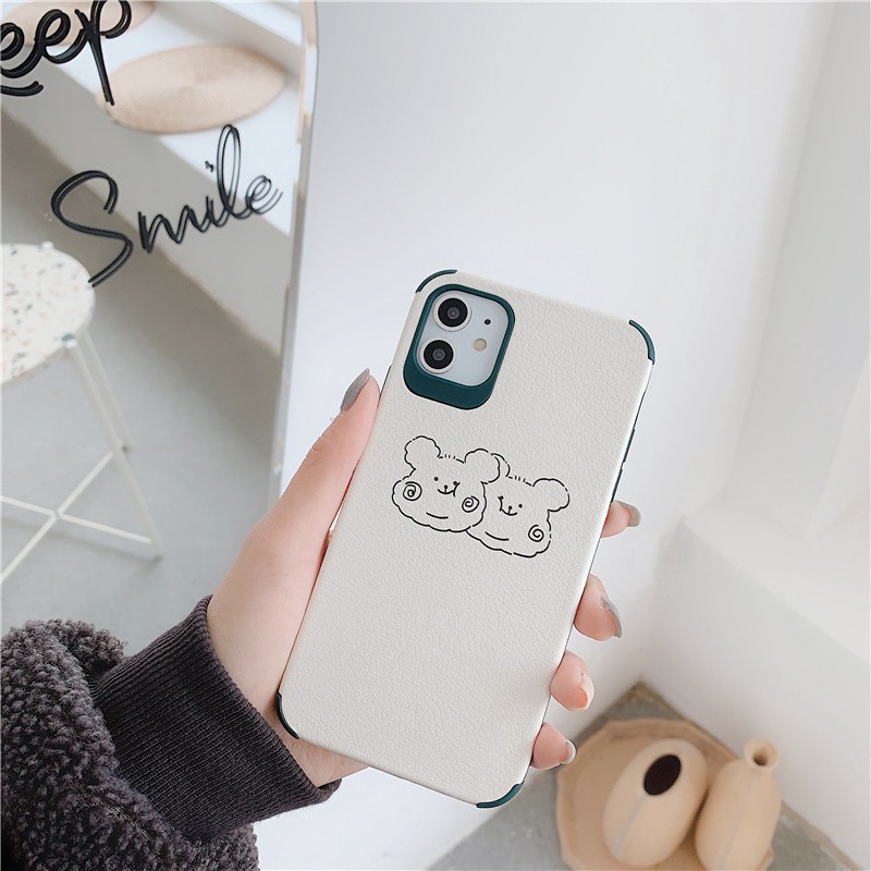 Ốp điện thoại - Ốp lưng iphone da Auto Focus 4 góc Gấu má xoăn cute 7/8/7plus/8plus/x/xs/xsmax/11/11promax