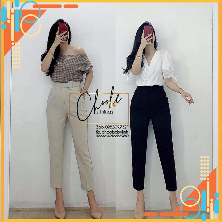 [Hàng VNXK - Mặc Là Thích] Quần Baggy, Quần Vải Nữ Cạp Cao, Đai Vuông, Cúc Lệch, Form Đẹp, Siêu Sang