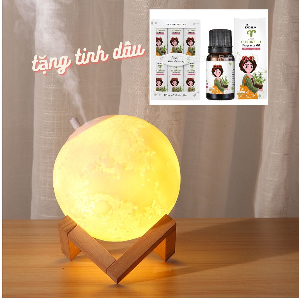 Máy Khuếch Tán Tinh Dầu Mặt Trăng 3D Hermione, Đèn Led 3 Màu, Dung tích 880 ml, Tặng 1 lọ tinh dầu