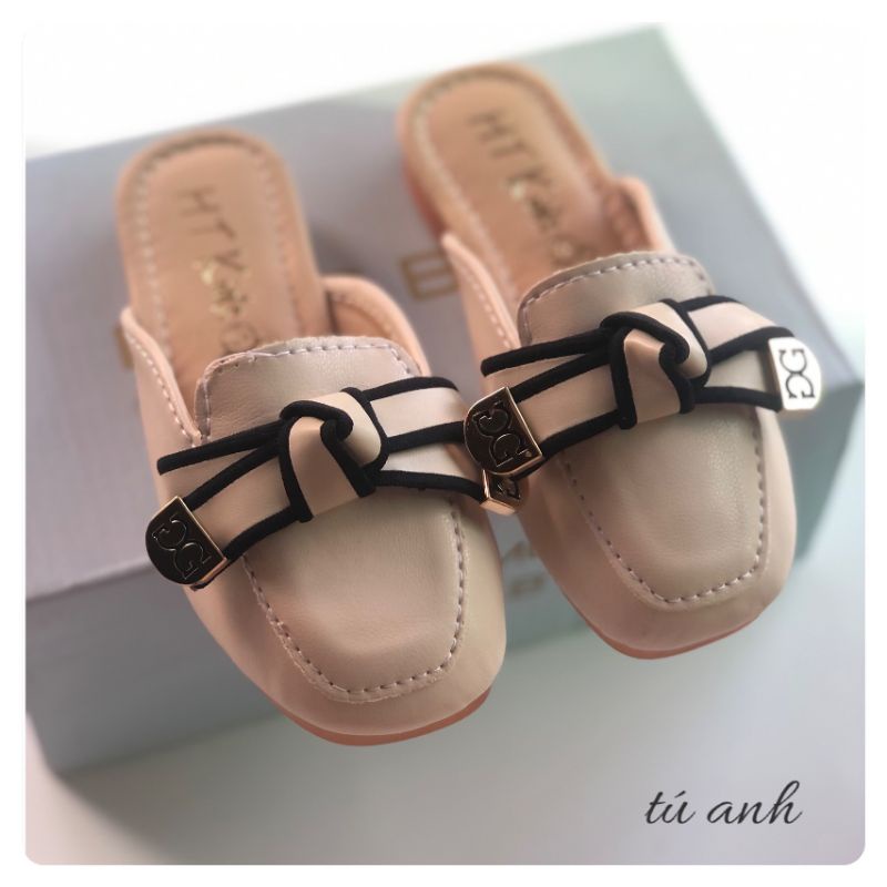 Giày sục nơ xinh da PU mềm đế chống trơn cho bé gái