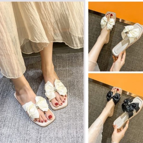 Dép Lê Quai Ngang Đế Bệt Đính Nơ Xinh Xắn Trẻ Trung Cho Bạn Nữ