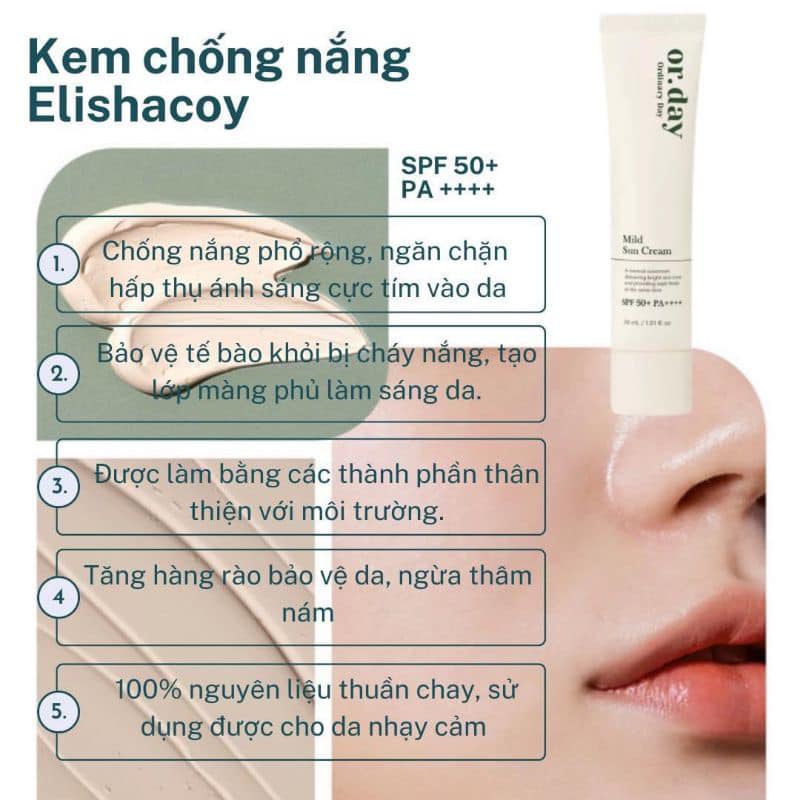 Kem chống nắng vật lý ELISHACOY OR.DAY MILD SUN CREAM SPF50+ 30ML