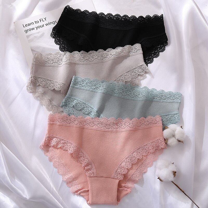 Quần lót TAKETALK chất liệu cotton phối ren mềm mại thoáng khí 6 màu trơn tùy chọn dành cho nữ