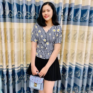Vải thô hoa cúc kẻ