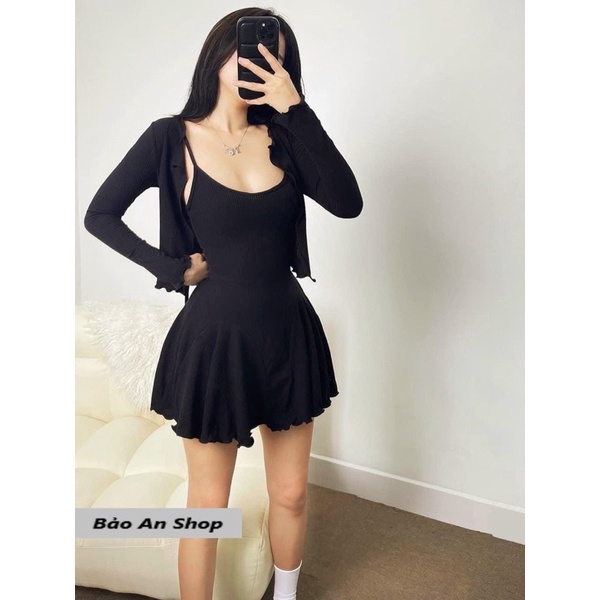 Sét đầm xoè dây from ngắn + áo khoác hót alohashop91