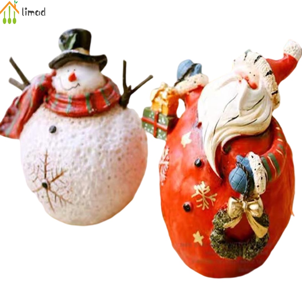 Set 2 đồ trang trí hình ông già noel/ người tuyết bằng nhựa resin màu sắc để bàn trang trí