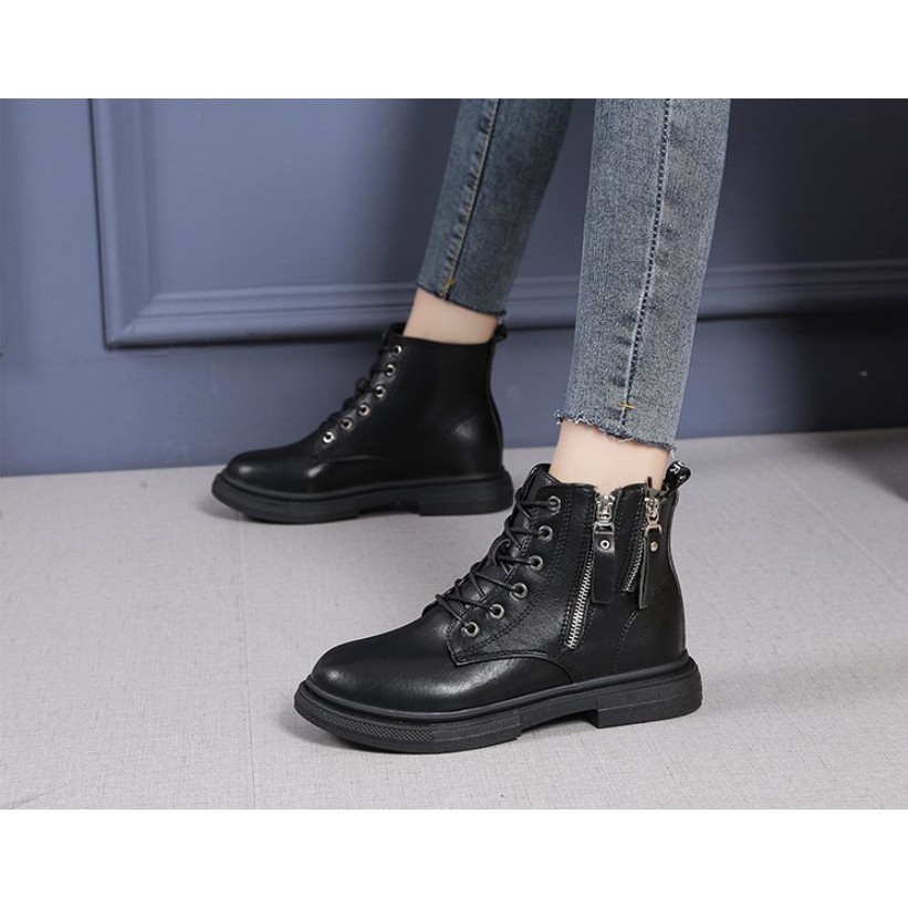 Boot Da Nữ 💖FREESHIP💖 Bốt Nữ Cổ Thấp - Chất Liệu Da Trơn Có Khóa Hông | BigBuy360 - bigbuy360.vn