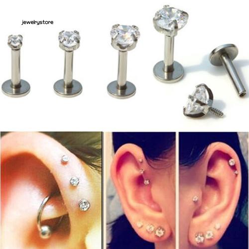 Khuyên sụn tai hình khối inox đính đá Cubic Zirconia thời trang cho nữ