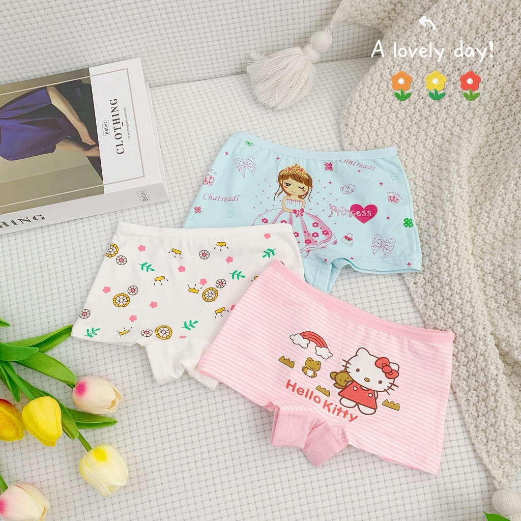 Quần chip đùi bé gái, quần lót trẻ em cotton cao cấp mềm mịn hello kitty, elsa, pony, mickey Shushibaby