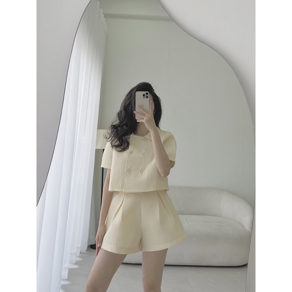 SET ÁO CROPTOP NÚT XỐP + QUẦN SHORT 5 MÀU