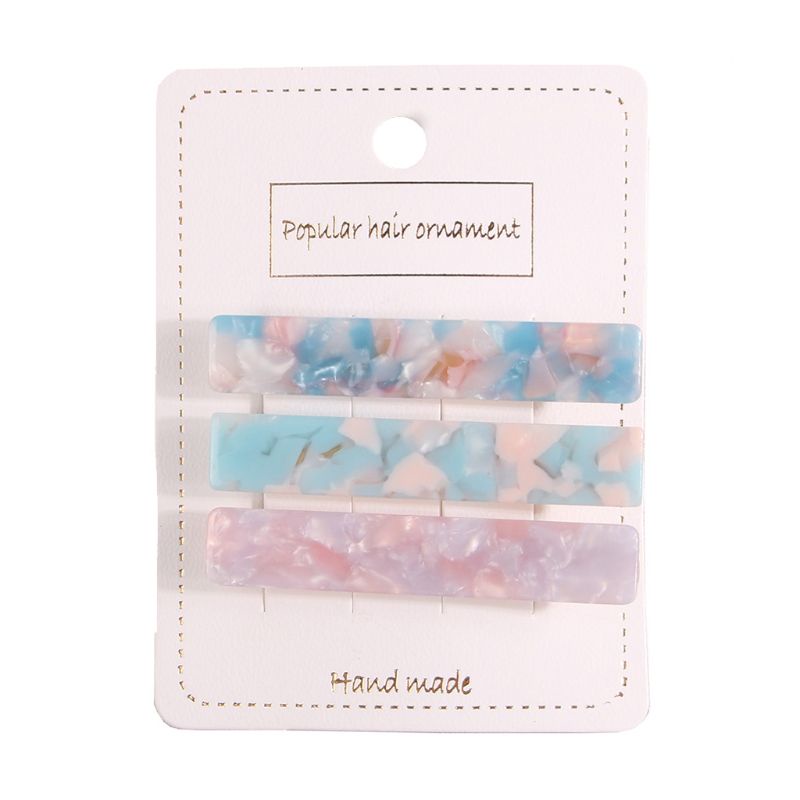 Set 3 Kẹp Tóc Mỏ Vịt Hình Chữ Nhật Họa Tiết Cẩm Thạch Hình Học