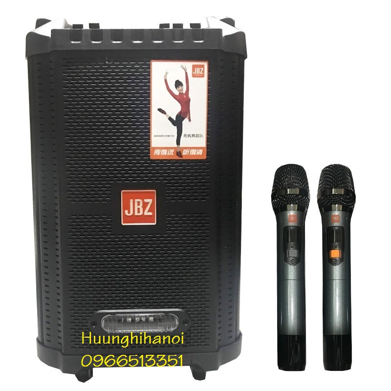 Loa karaoke bluetooth JBZ 1206 bass 3 tấc thùng gỗ, công suất lớn, hát cực hay tặng kèm 2 mic kẽm không dây UHF