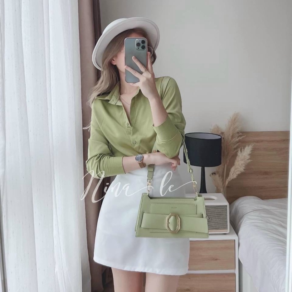 Sét Bộ Áo Sơ Mi Xanh Mix Với Chân Váy Trắng Siêu Thanh Lịch Giản Dị Dành Cho Các Tình Yêu Công Sở nội y xanh